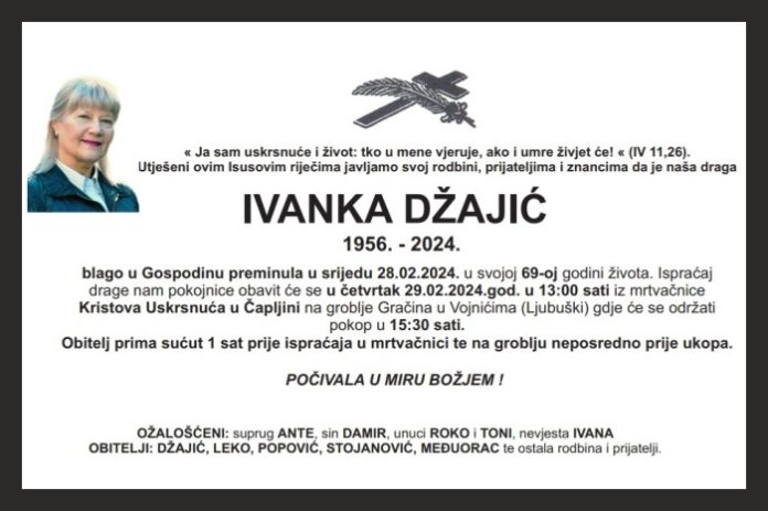 Preminula je Ivanka Džajić, dugogodišnja ravnateljica, glavna urednica i novinarka Radiopostaje Čapljina